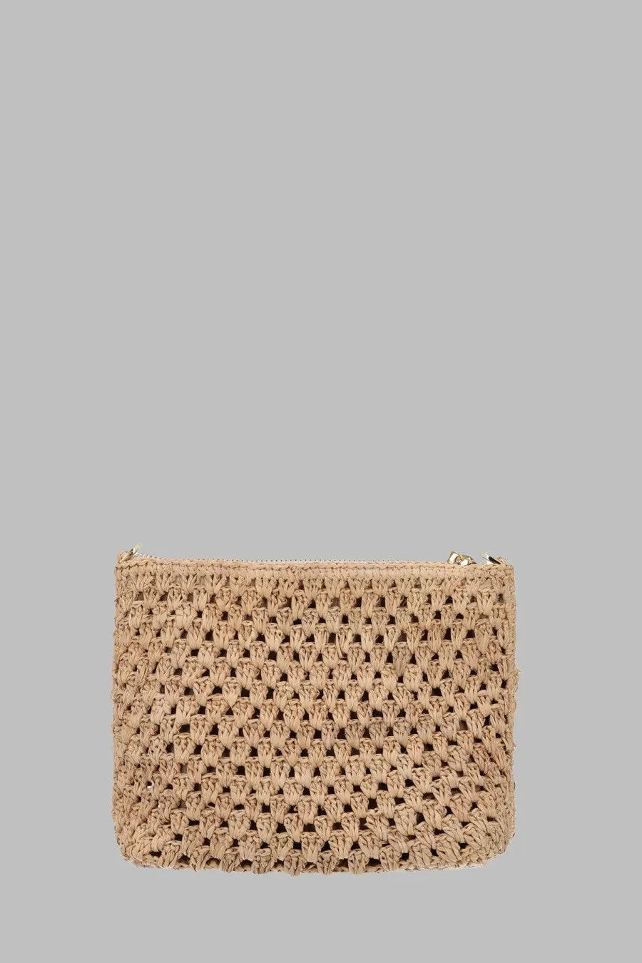 Beige woven straw clutch with a gold-tone zipper from Mc2 Saint Barth women’s pochette in raffia con beige