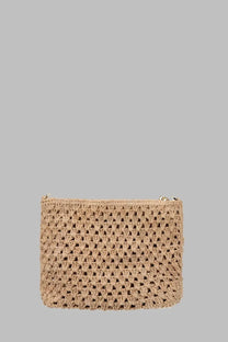 Beige woven straw clutch with a gold-tone zipper from Mc2 Saint Barth women’s pochette in raffia con beige