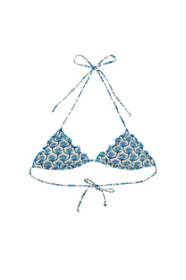 Mc2 Saint Barth women’s Sagittarius bikini top in blue with white floral pattern and scalloped edges