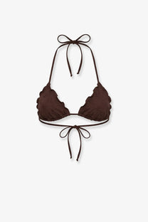 Brown embroidered halter top bikini with scalloped edges and tied straps from mc2 saint barth women’s sagittarius collection