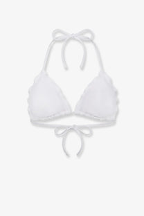 White triangle bikini top with ruffled edges and adjustable ties from Mc2 Saint Barth Sagittarius embroidered Sangallo collection