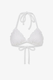 Mc2 Saint Barth women’s Sagittarius embroidered bikini top sangallo in white crochet with lace detailing and adjustable ties