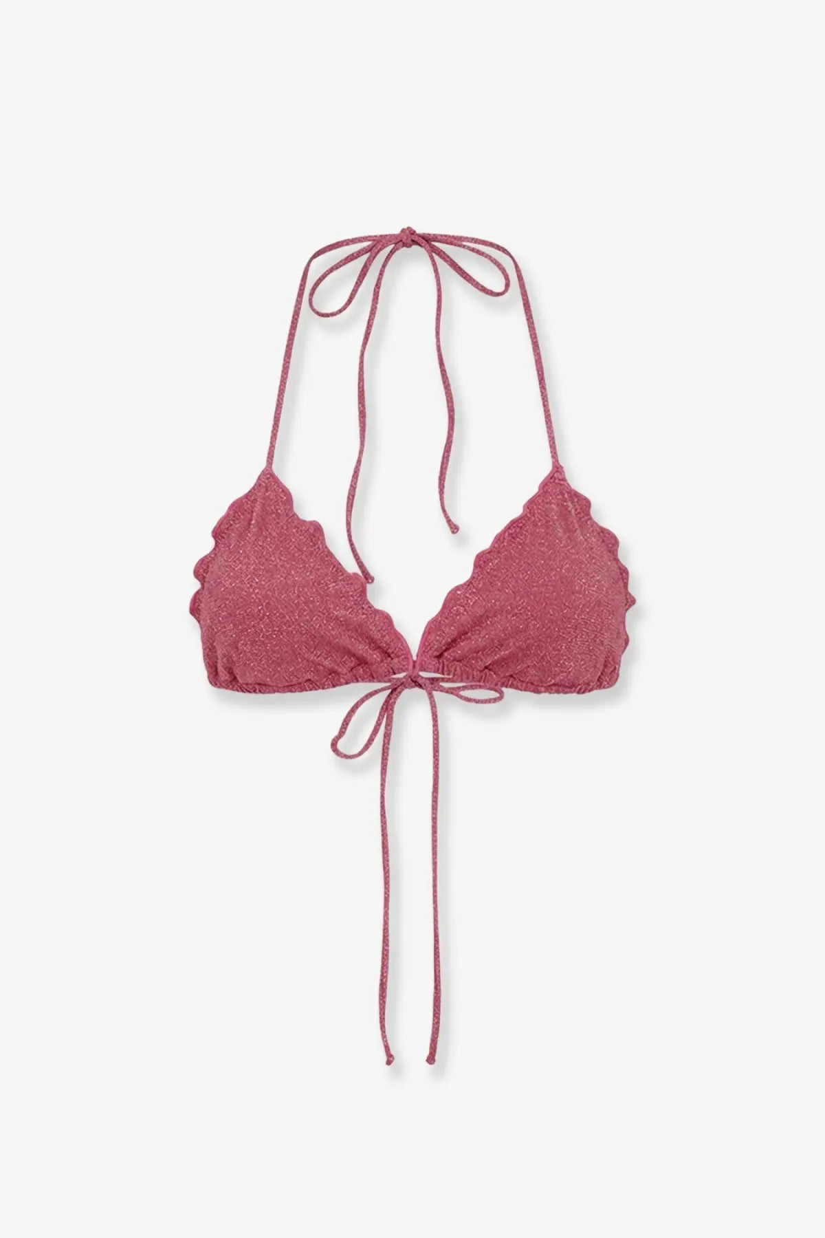 Mc2 Saint Barth women’s Sagittarius rose-pink halter top bikini with scalloped edges and lurex viscose blend fabric