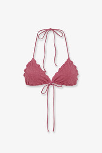 Mc2 Saint Barth women’s Sagittarius rose-pink halter top bikini with scalloped edges and lurex viscose blend fabric