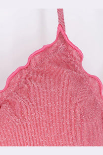 Mc2 saint barth womens sagittarius viscose blend bikini top in pink shimmer knit with scalloped edge and thin straps