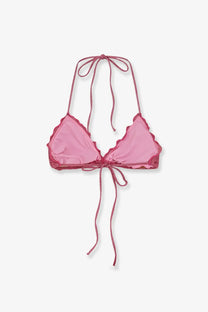 Mc2 Saint Barth women’s pink Sagittarius halter bikini top with scalloped edges glittery lurex viscose blend