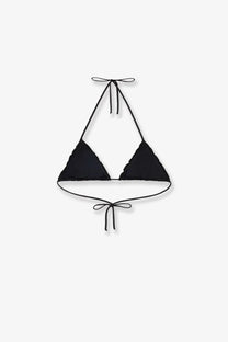 Mc2 Saint Barth women’s black triangle bikini top with adjustable ties ruched texture viscose blend lurex fabric