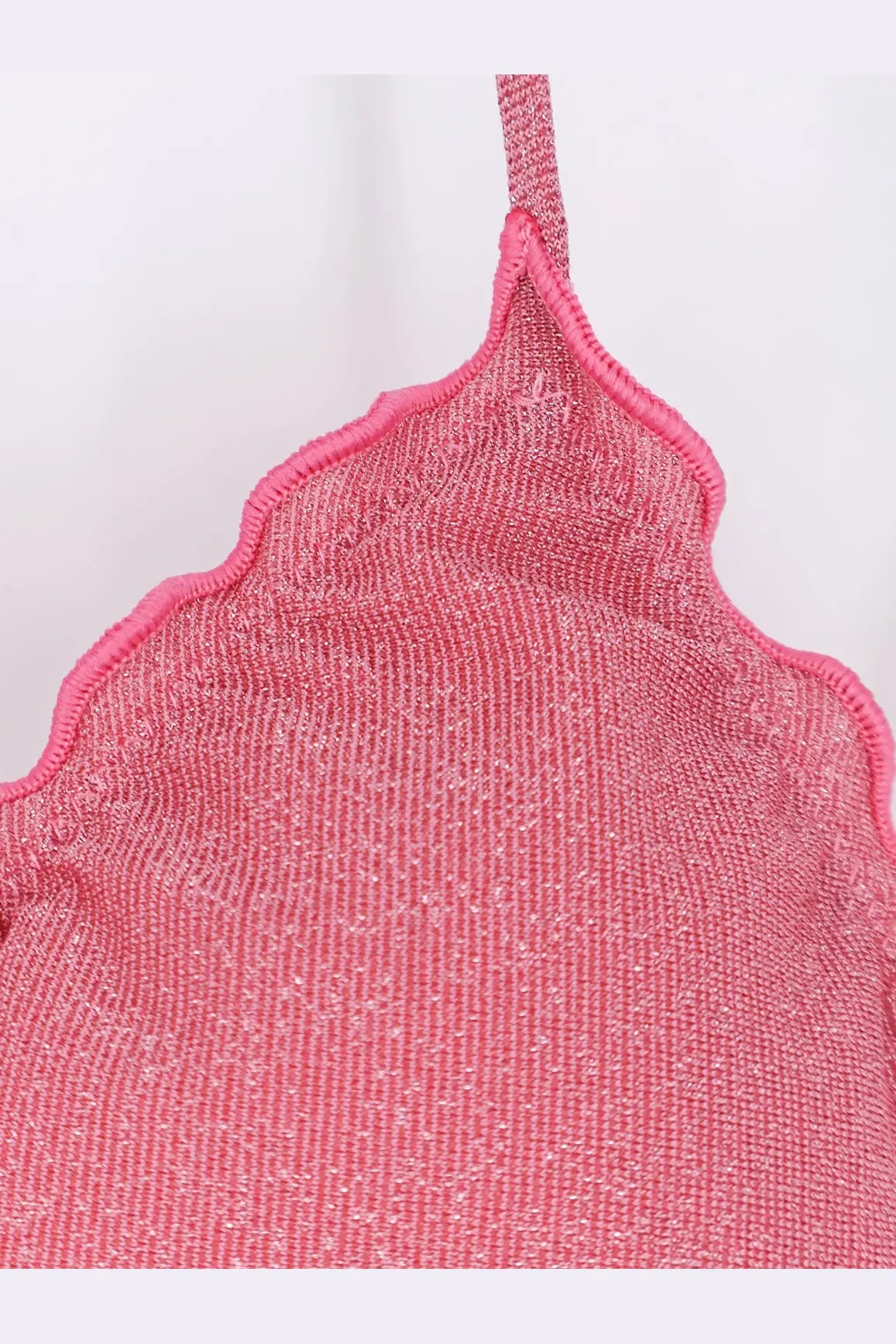 Mc2 saint barth women’s pink shimmer viscose blend bikini top with thin straps and scalloped edge