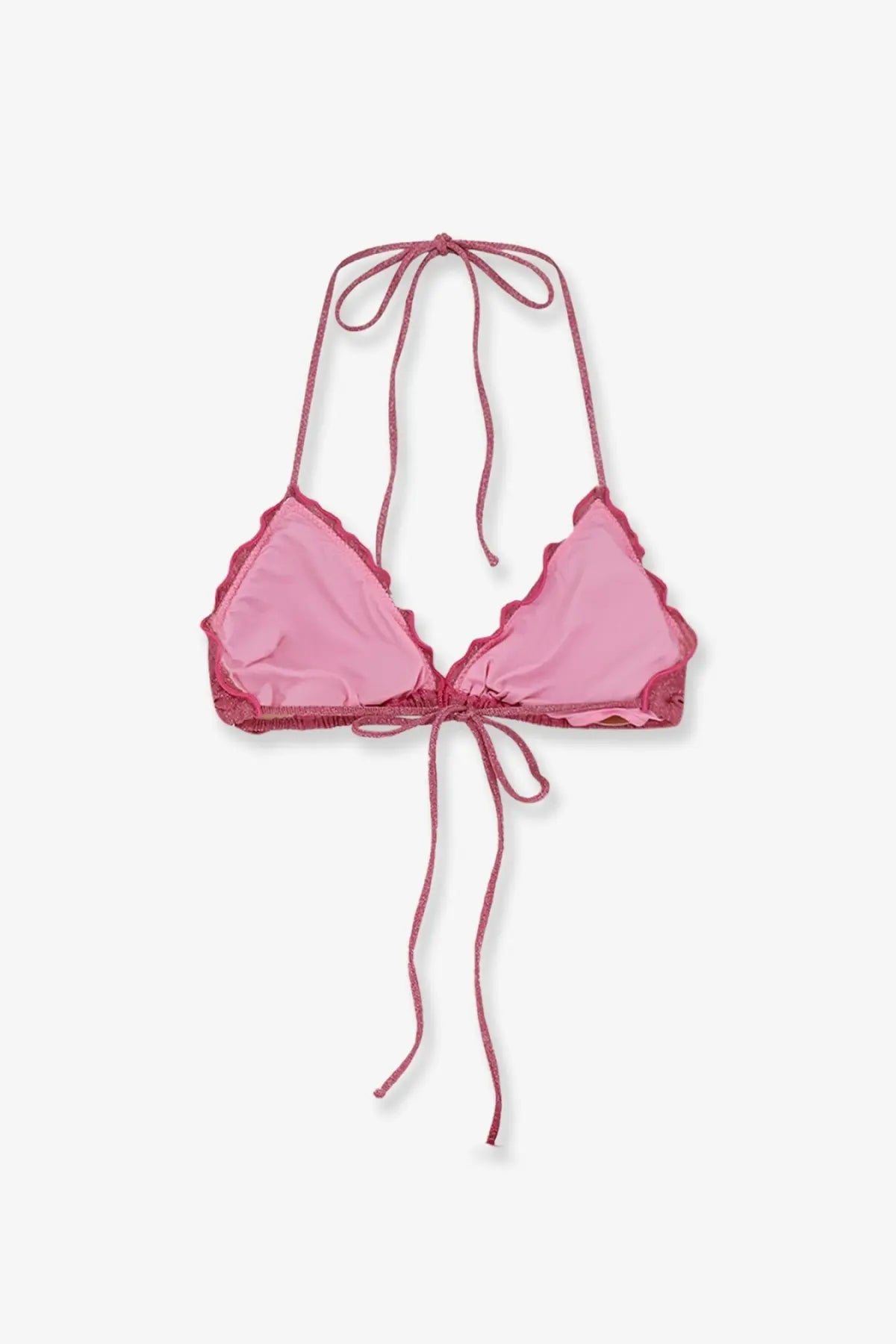 Mc2 Saint Barth women’s pink halter bikini top with scalloped edges glittery trim viscose blend lurex fabric