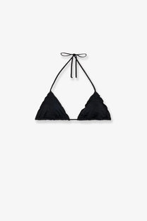Black triangle bikini top in viscose blend with ruched fabric and adjustable halter ties by Mc2 Saint Barth