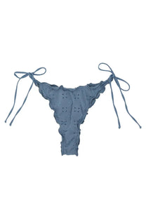 Mc2 Saint Barth women’s Sangallo Sagittarius Miami bikini bottom in blue with delicate lace and ruffled tie-side straps