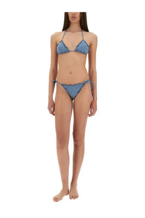 Denim blue Mc2 Saint Barth women’s sangallo Sagittarius Miami bikini bottom with scalloped edges and tie-side detailing