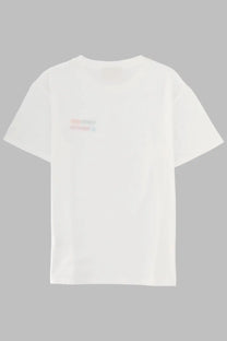 Mc2 Saint Barth women’s white cotton t-shirt with a subtle multicolored rectangular logo on the left chest