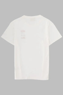 White cotton Mc2 Saint Barth women’s shirt Emilie with a subtle faded pink graphic on the left chest