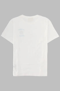 White cotton Mc2 Saint Barth women’s shirt Emilie with subtle faint logo printed on the left chest area