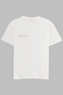 White cotton t-shirt with a minimalist rectangular logo on the left chest from mc2 saint barth womens shirt emilie white