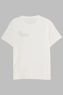 Mc2 Saint Barth women’s white cotton t-shirt with a subtle faded graphic on the left chest