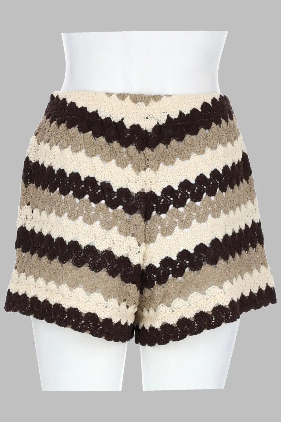 Mc2 Saint Barth women’s crochet shorts in cotton with alternating cream beige and dark brown stripes