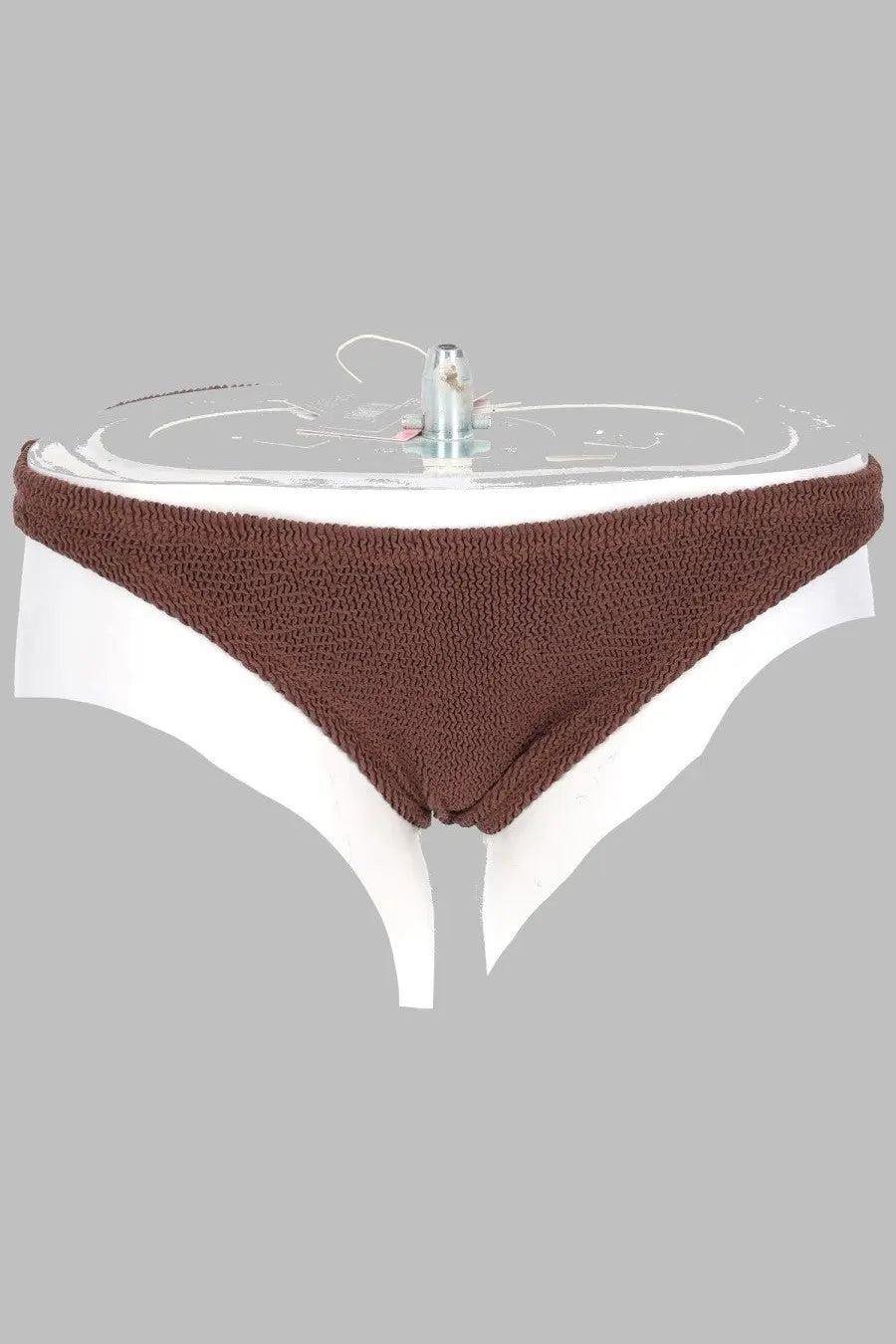 Brown knitted bikini bottom with white trim from mc2 saint barth women’s slip bikini cheeky naomi brown collection