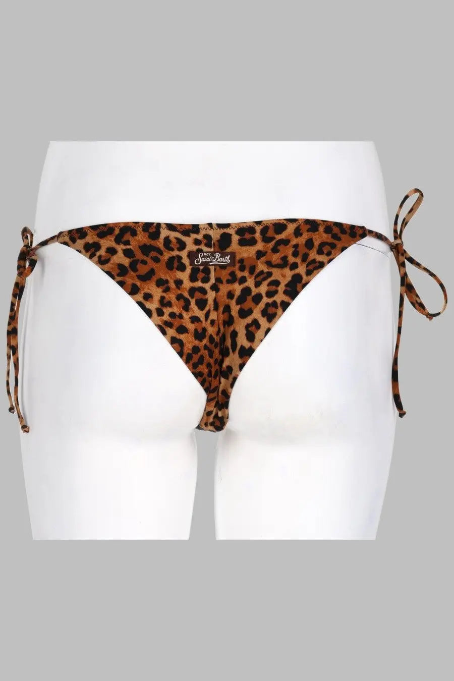 Leopard-print bikini bottom with adjustable side ties and branded label from mc2 saint barth women’s slip bikini leah marielle pattern