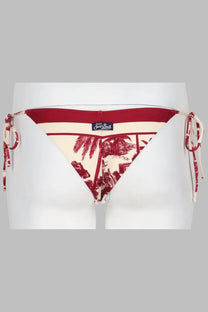 Mc2 saint barth women’s slip bikini marielle red red and cream tropical palm tree print bottom with side ties