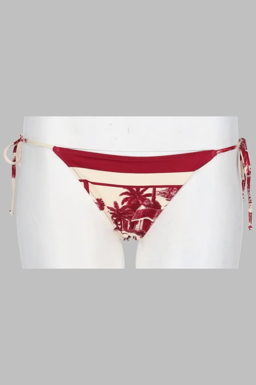 Mc2 Saint Barth women’s slip bikini Marielle red with red and cream stripes and tropical palm tree print