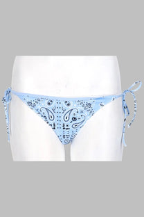 Mc2 saint barth women’s slip bikini virgo blue light blue bandana patterned bottom with black paisley and adjustable side ties