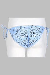 Mc2 Saint Barth women’s slip bikini bottom in virgo blue with black paisley star motifs and adjustable side ties