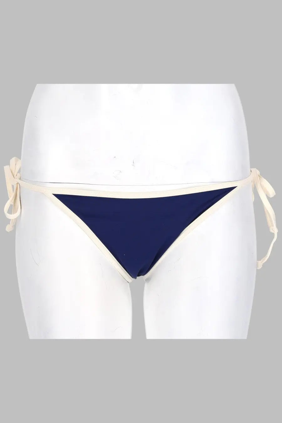 Mc2 saint barth women’s slip bikini navy blue bottom with cream trim and tie-side strings for beachwear