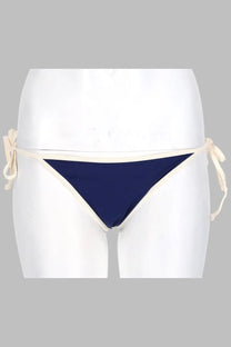 Mc2 saint barth women’s slip bikini navy blue bottom with cream trim and tie-side strings for beachwear