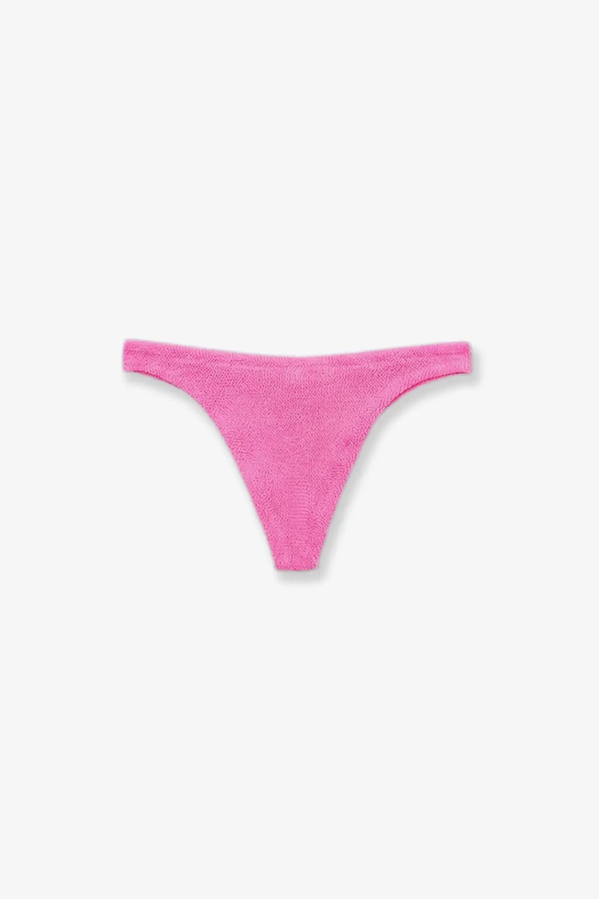 A vibrant pink textured fabric thong with a soft towel-like weave shown from the back for mc2 saint barth womens stretch nylon bikini bottom blue