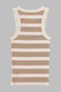 Mc2 Saint Barth women’s ribbed tank top Ada with beige white and thin pink horizontal stripes in multicolor design