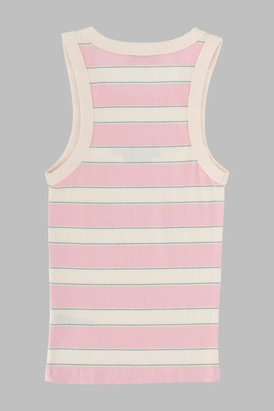 Mc2 Saint Barth women’s tank top Ada con multicolor in soft pink and cream ribbed fabric with green accent lines