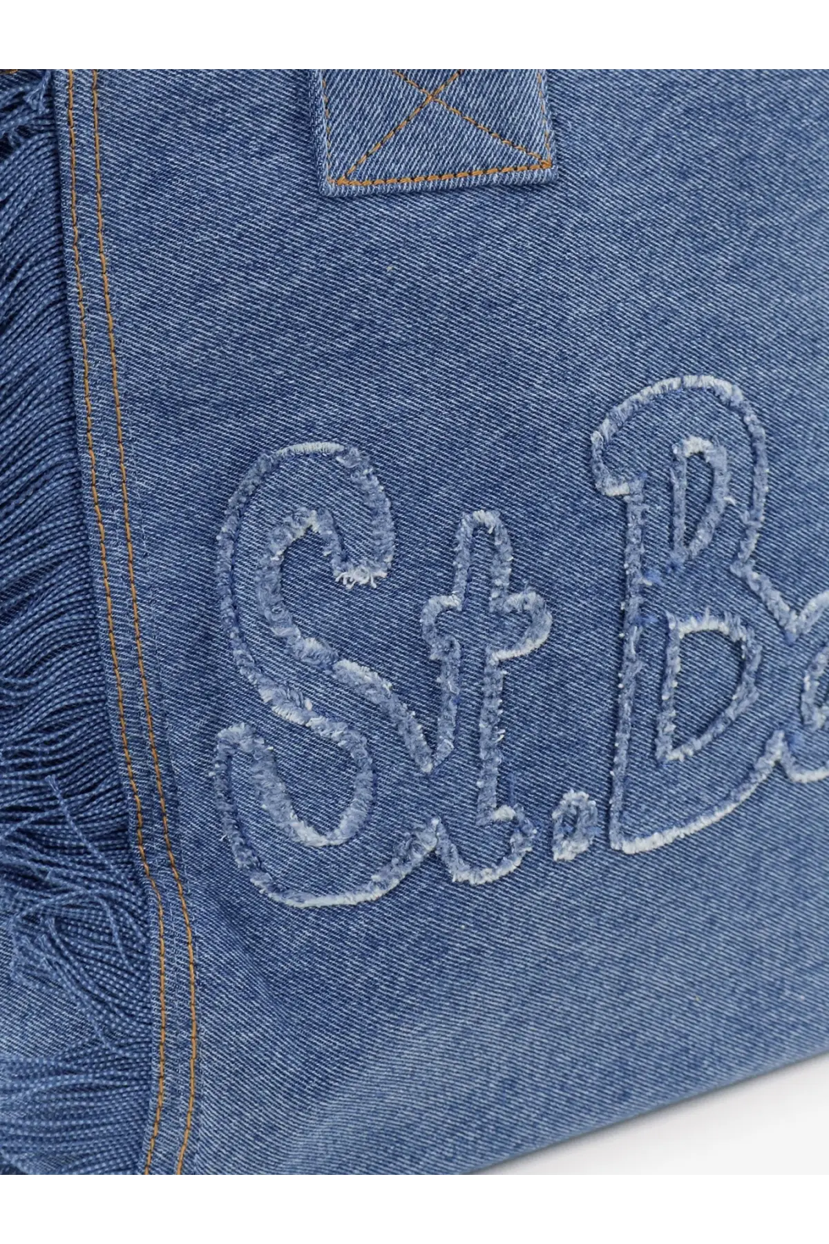 Blue denim tote bag with frayed edges and embroidered st by mc2 saint barth for women