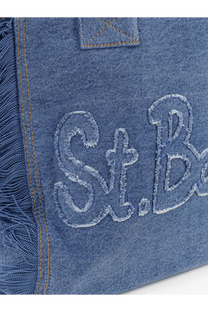 Blue denim tote bag with frayed edges and embroidered st by mc2 saint barth for women