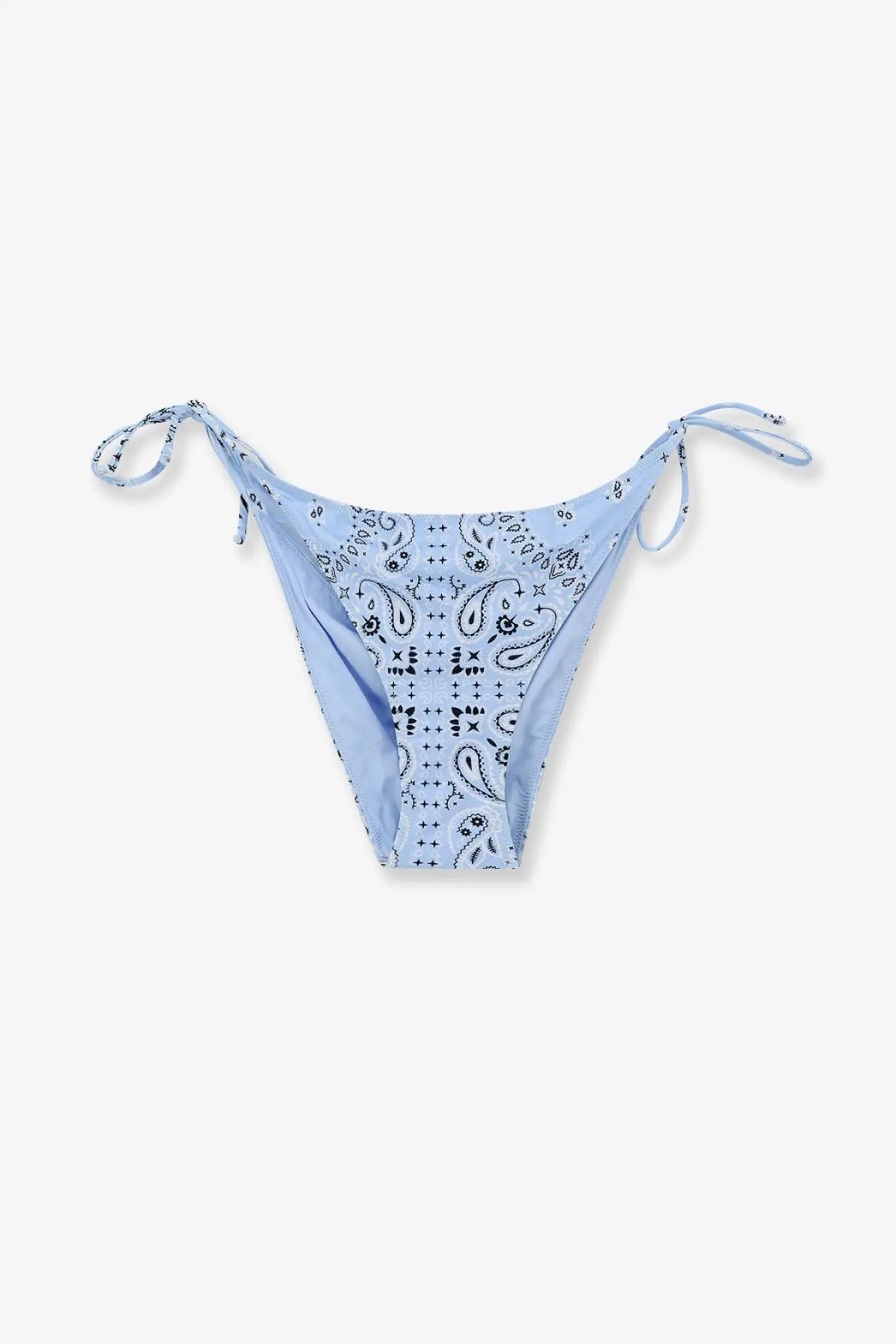 Light blue bandana patterned mc2 saint barth women’s virgo bikini bottoms with black paisley and geometric designs