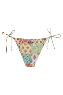 Mc2 Saint Barth women’s Virgo bikini bottoms multicolor patchwork with pastel pink mint green beige floral panels