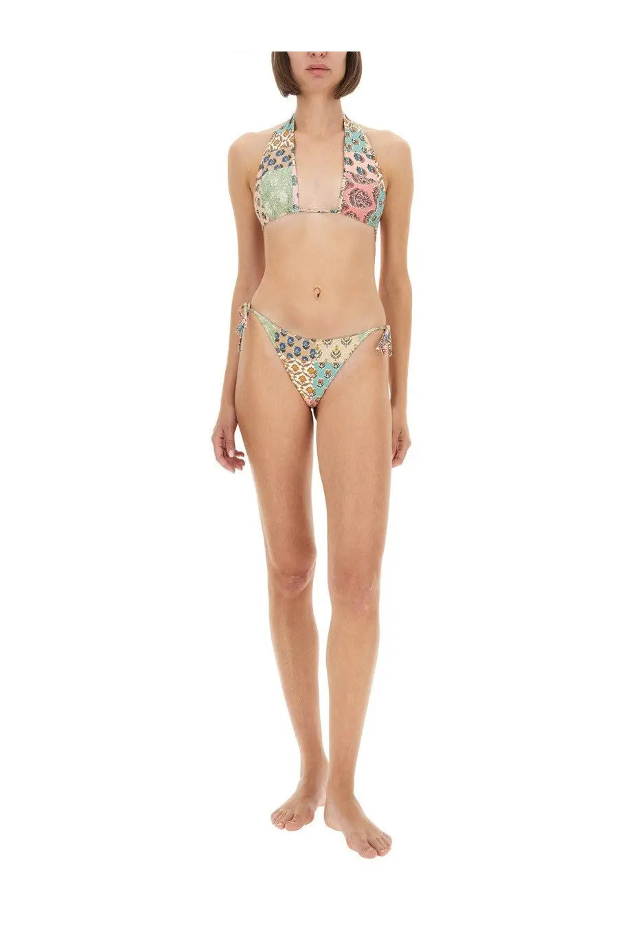 Mc2 Saint Barth women’s Virgo bikini bottoms multicolor with intricate floral pattern in green pink beige and blue