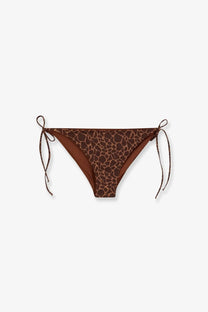 Brown giraffe-print nylon bikini bottom with side ties from mc2 saint barth womens virgo collection front view