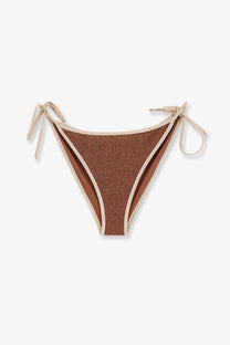 Brown glittery lurex bikini bottom with beige trim and side ties from mc2 saint barth women’s virgo string bikini slip