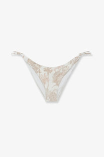 Mc2 Saint Barth women’s yali bikini bottoms in white with beige and gold palm tree pattern and tied side ties