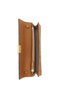 Mcm women’s aren wallet beige tan leather clutch with gold-tone hardware and zippered interior for organized storage
