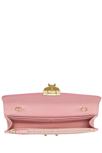 Pink leather clutch with gold-tone hardware and central clasp from mcm women’s bag tracy blue collection