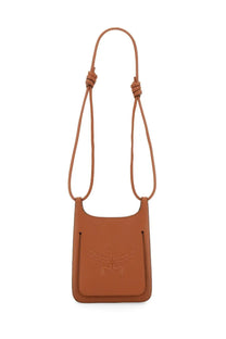 Mcm women’s hobo bag himmel brown tan leather crossbody with subtle embossed logo and knotted shoulder strap