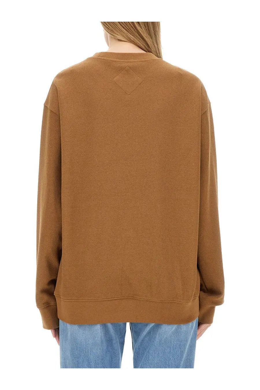 Mcm women’s cozy rust-colored cotton sweatshirt with subtle diamond logo at the neckline in beige tone