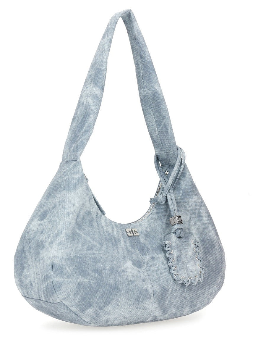 Ganni Women's Medium Bleached Hobo Bag Blue