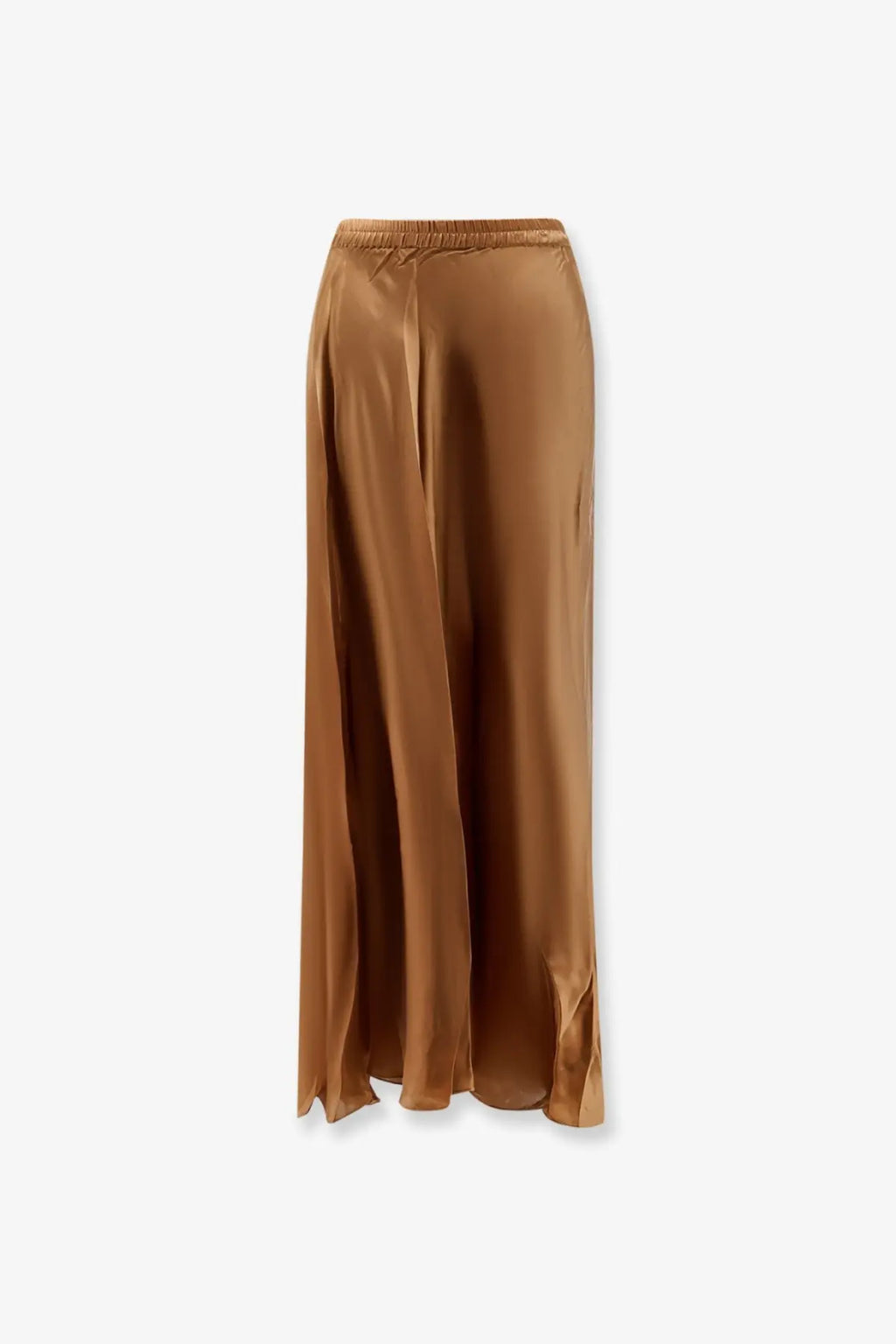 Mes demoiselles women’s calista satin maxi skirt in caramel beige with elastic waistband and side slit