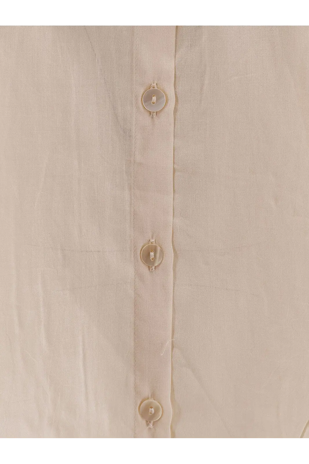 Mes Demoiselles women’s Celeste cotton shirt white beige linen with subtle vertical pleats and three translucent buttons