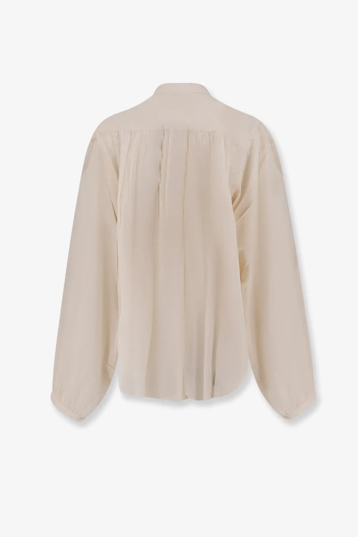 Beige silk blouse with a relaxed fit and long slightly puffed sleeves from Mes Demoiselles Celeste cotton shirt white collection