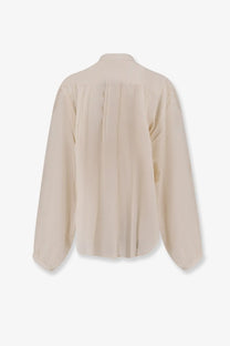 Beige silk blouse with a relaxed fit and long slightly puffed sleeves from Mes Demoiselles Celeste cotton shirt white collection